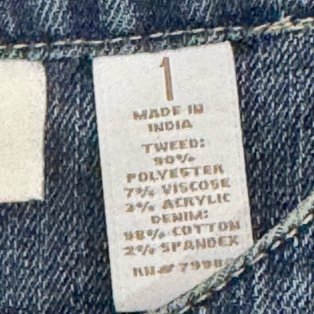 Chico’s Denim Tweed Mixed Media Jacket Blue Silver Button Size 1 M - Picture 5 of 11